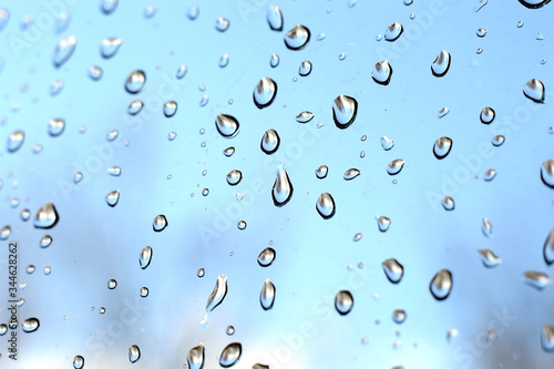 drying drops on the window left by the rain.close up.