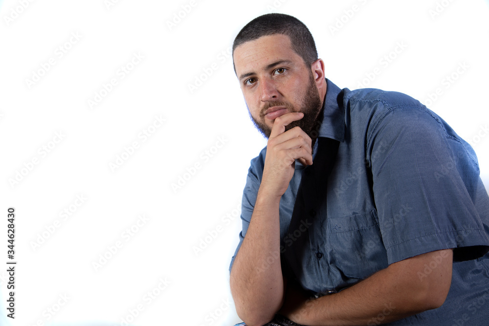 Thoughtful man on white background
Thoughtful man on white background