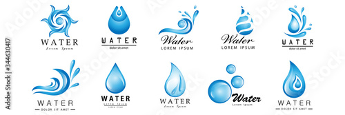 Water Splash Vector And Drop Set - Isolated On White. Abstract Vector Collection Of Flat Water Splash and Drop Logo. Icons For Droplet, Water Wave, Rain, Raindrop, Company Logo And Bubble Design