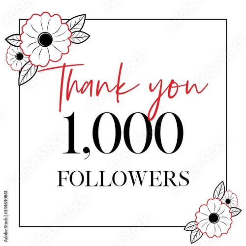 Thank you, 1000 followers, social media vector design 