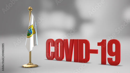 Aysen Chile realistic 3D flag and Covid-19 illustration.