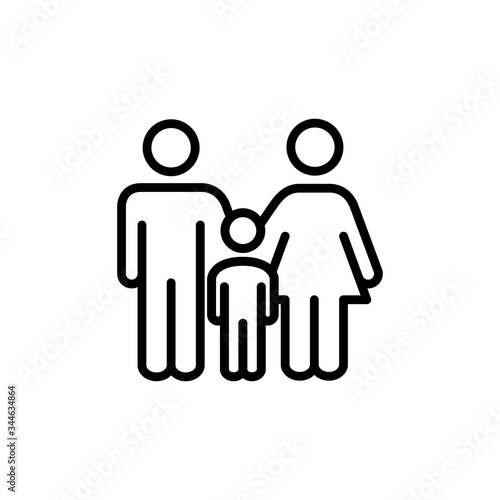 Símbolo familia. Icono plano lineal hombre, mujer y niño en color negro