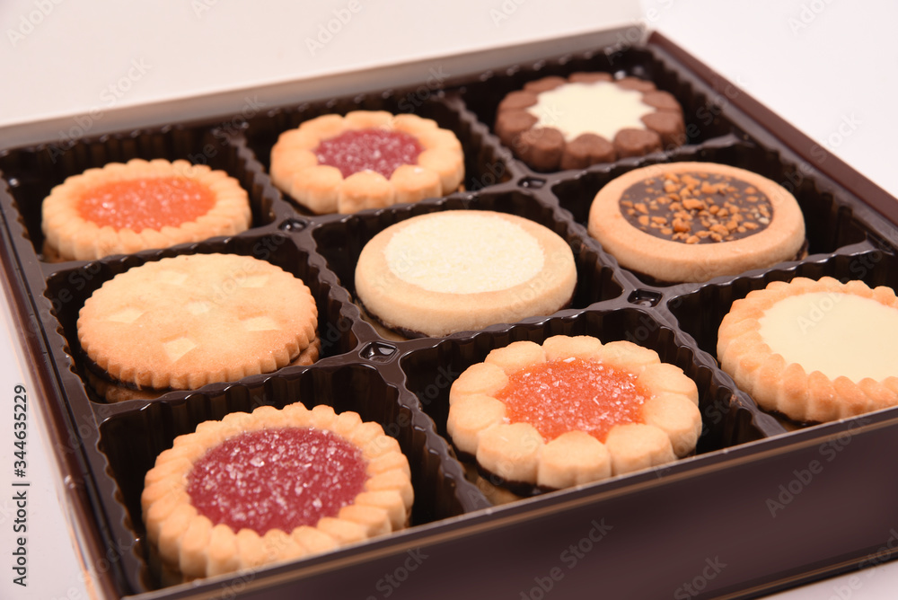 A box of exclusive cookies with different fillings A box of exclusive cookies with different fillings
