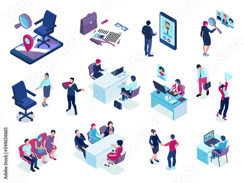 Recruitment Agency Isometric Set 