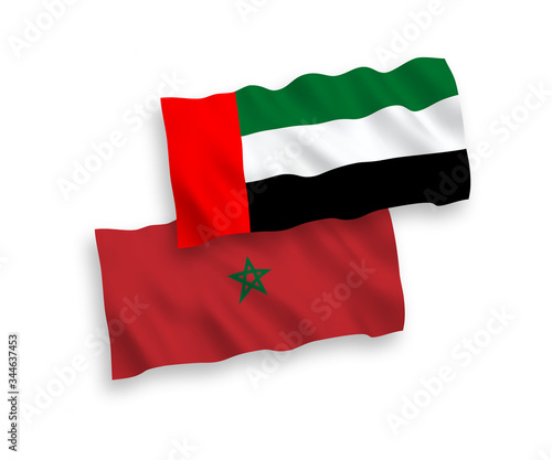 Flags of Morocco and United Arab Emirates on a white background
