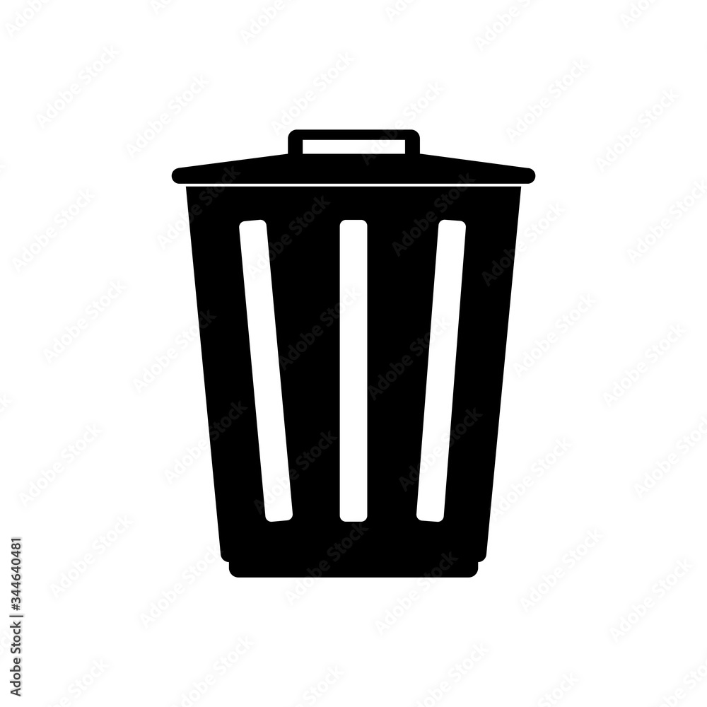 Trash can icon. Vector bin sign on white background. Isolated black symbol. Flat design. Trash can icon. Vector bin sign on white background. Isolated black symbol. Flat design.