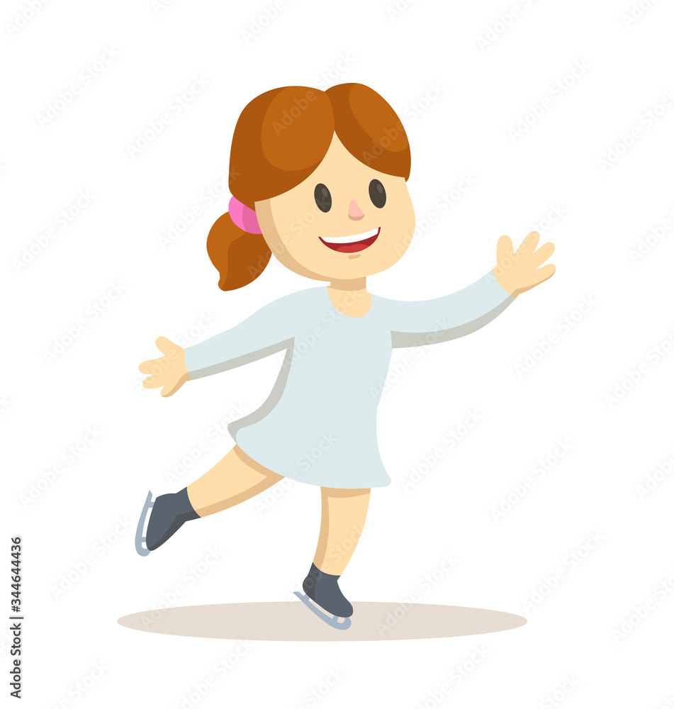 Cute little girl figure skating. Winter sport, ice show. Colorful flat vector illustration, isolated on white background.