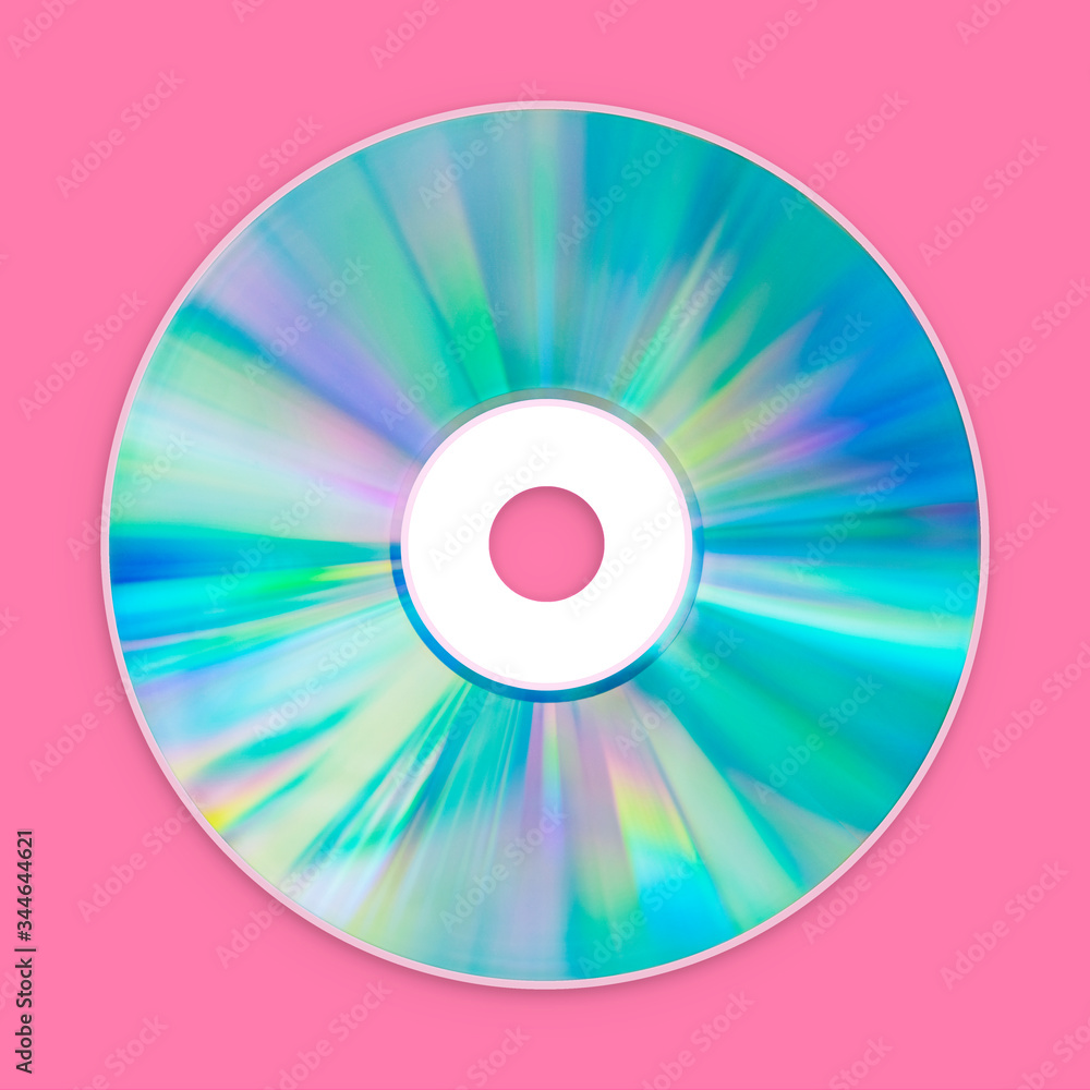 CD Compact Disk, DVD, Blu-ray, for Music, Movies and Data, close up, isolated and presented in punchy pastel colors, for nostalgic creative design CD Compact Disk, DVD, Blu-ray, for Music, Movies and Data, close up, isolated and presented in punchy pastel colors, for nostalgic creative design