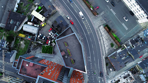 Canvas Print Aerial view of a Dublin street, taken with a drone.