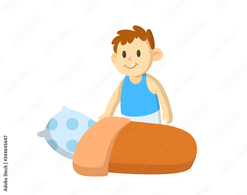 Cute smiling little boy going to bed. Colorful flat vector illustration, isolated on white background. Cute smiling little boy going to bed. Colorful flat vector illustration, isolated on white background.