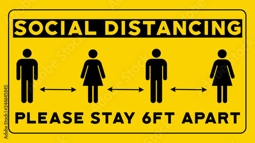 Social Distancing Please Stay 6ft Apart Yellow Sign