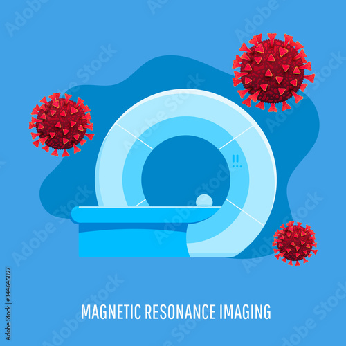 MRI equipment scanning to detect coronavirus covid 19 disease. Virus infection or bacteria flu background