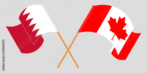 Crossed and waving flags of Bahrain and Canada