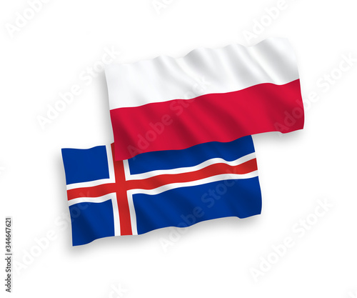 Flags of Iceland and Poland on a white background