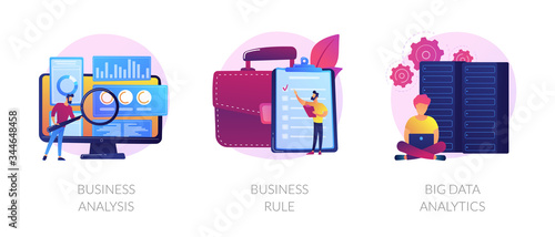 Accounting service, corporate policy, global statistical research icons set. Business analysis, business rule, big data analytics metaphors. Vector isolated concept metaphor illustrations