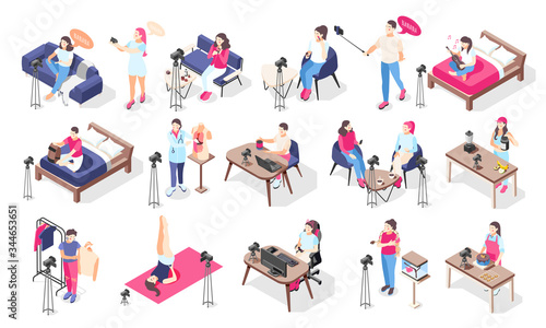 Bloggers Vloggers Isometric Icons Set