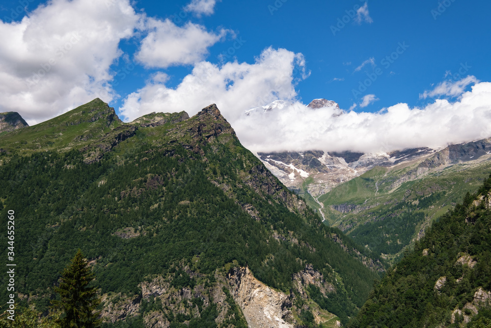 View of Monte Rosa in the Distance at Path to Alpe Campo, Alagna Valsesia, Piedmont, Italy