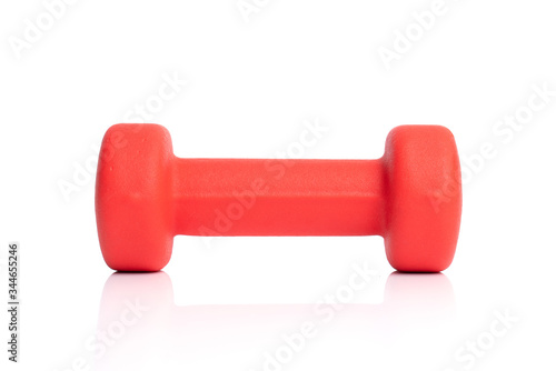 Single hand weights isolated on white background, red dumbbell