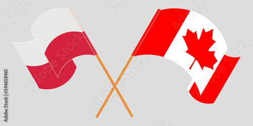 Crossed and waving flags of Poland and Canada