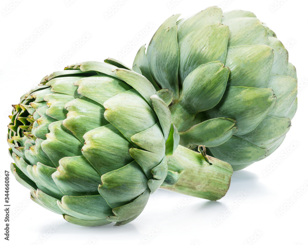 Fototapeta premium Artichoke flower edible buds isolated on white background.