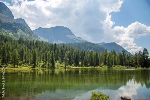 San Pellegrino lake in San Pellegrino pass  a high mountain pass in the Italian Dolomites