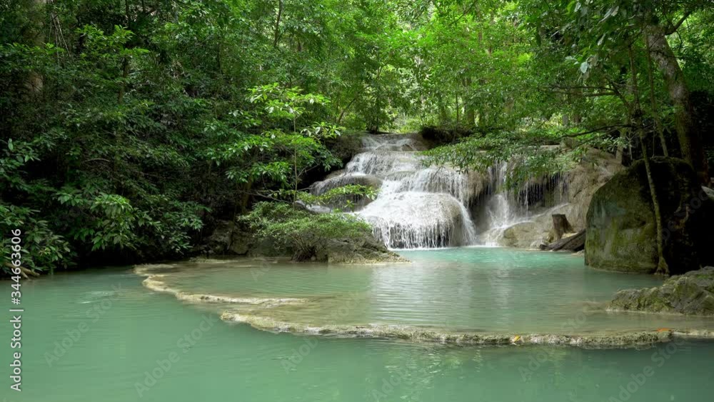 Erawan waterfall first level in National Park, famous tourist destination in Kanchanaburi, Thailand. Erawan waterfall first level in National Park, famous tourist destination in Kanchanaburi, Thailand.