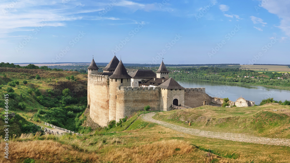 Beautiful view of The Khotyn Fortress. The most remarkable medieval landmark of  central Ukraine. Travelling across Ukraine.