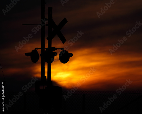 Wallpaper Mural Rail signal silhouette before orange sunset Torontodigital.ca