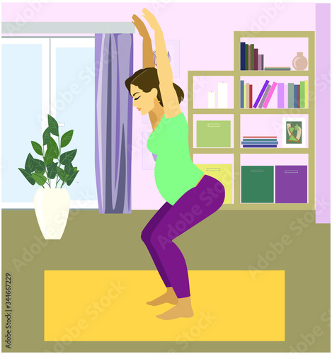pretty pregnant woman practice yoga 