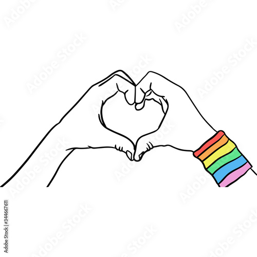 Hand Sketched hands making a heart in Rainbow colors