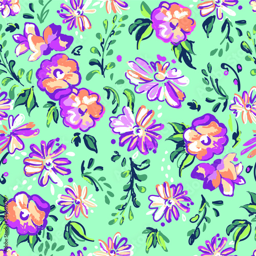 neon sketched flower print - seamless background