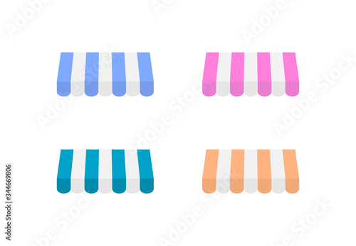 Set of vector illustrations of colored tent roof on a light background.