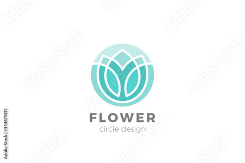 Flower Garden Floral Logo Circle shape design Linear Outline Luxury style