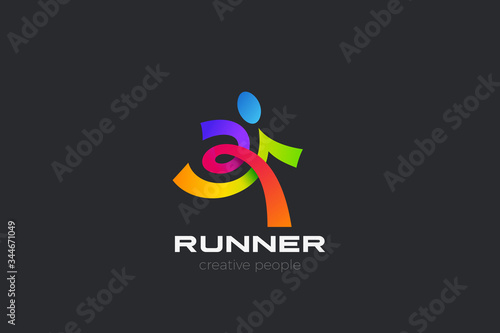 Running Man Logo design abstract character vector template. Sport Fitness Delivery Logotype concept icon.