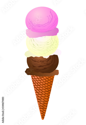Illustration of a delicious Neapolitan Ice Cream Cone.