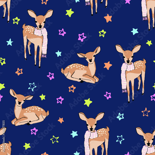 deer and stars - seamless vector print