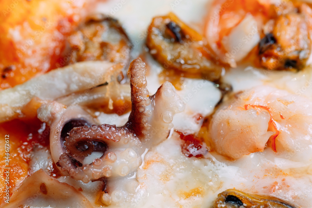 Italian Pizza with Seafood close-up.
