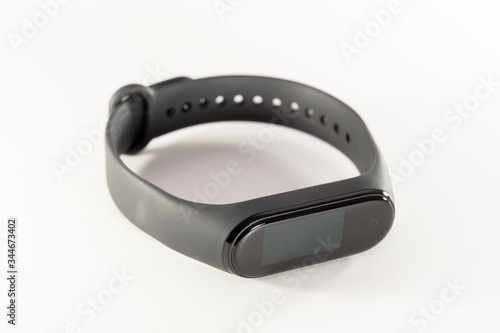 Activity bracelet, fitness tracker, smart watch, pedometer wristband. 3d illustration isolated on white background