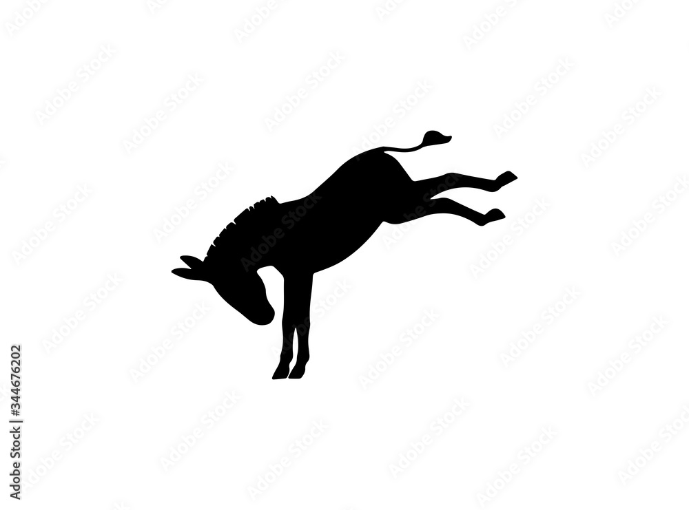 Kicking Donkey Silhouette Isolated White Background