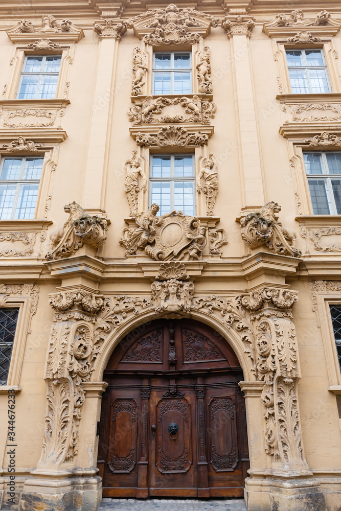 entrance of the historic Boettingerhaus in Bamberg, Germany