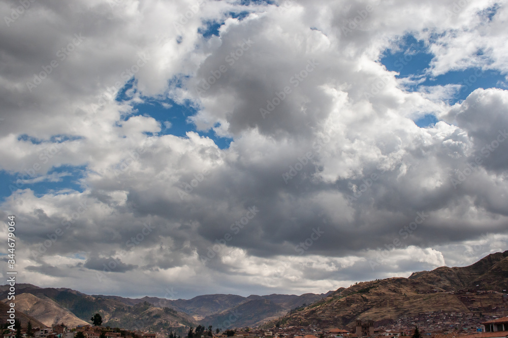 Amazing white clouds in Cusco sky. 