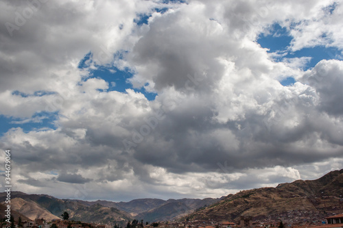 Amazing white clouds in Cusco sky. 