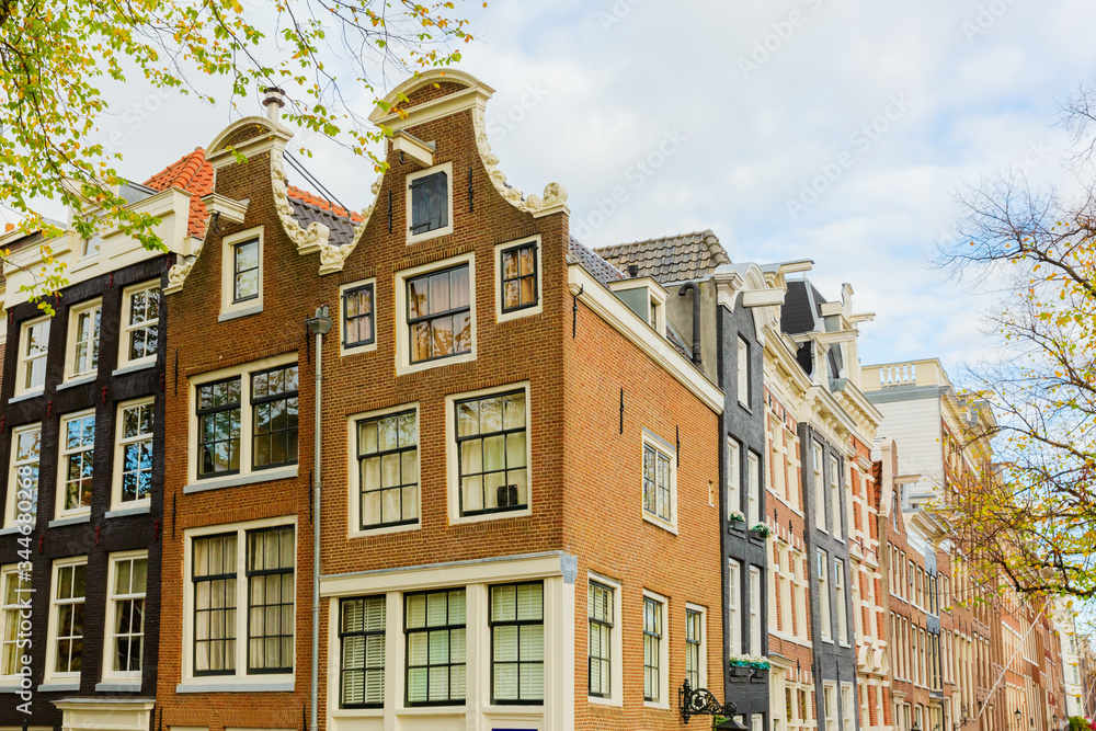 typical narrow residential houses in Amsterdam, Netherlands