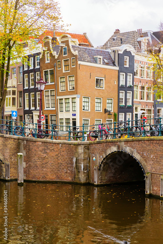 view of a typical canal in Amsterdam, Netherlands