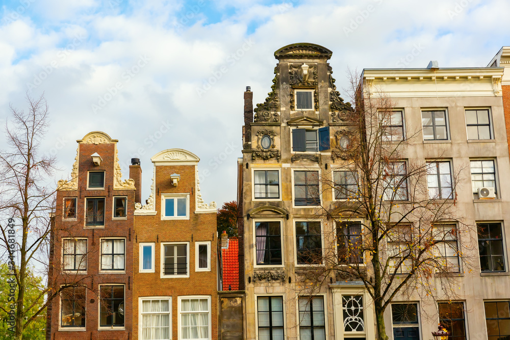 Fototapeta premium gables of typical old buildings in Amsterdam, Netherlands