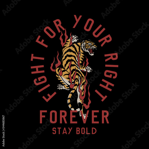 Tiger with Flames Mixed with A Slogan Vector Artwork For Apparel and Other Uses