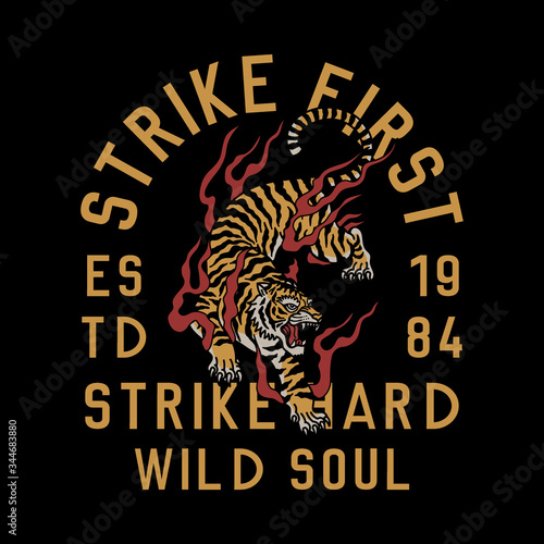 Tiger with Flames Around Mixed with A Slogan Vector Artwork For Apparel and Other Uses