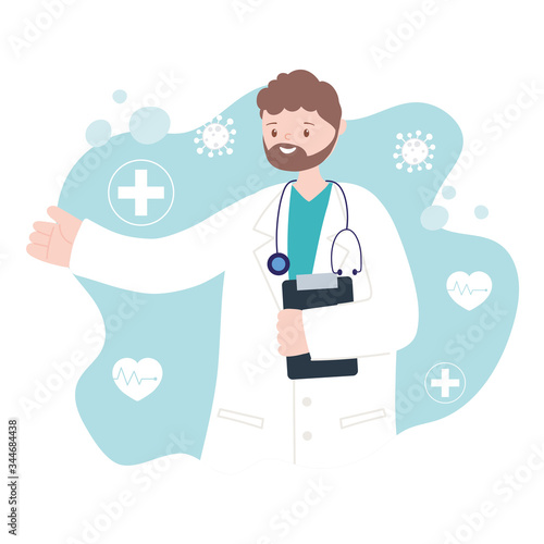 doctors and nurses, male physician with uniform and clipboard character