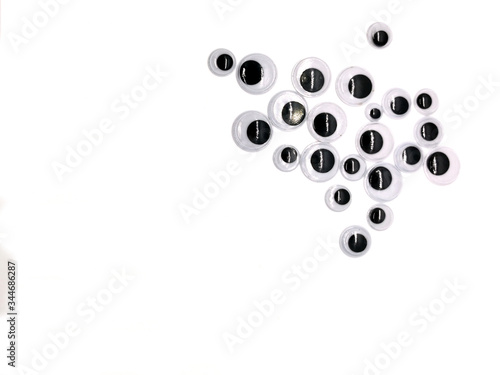 google eyes on a white background, artificial plastic eyes for dolls, needlework on a white background
