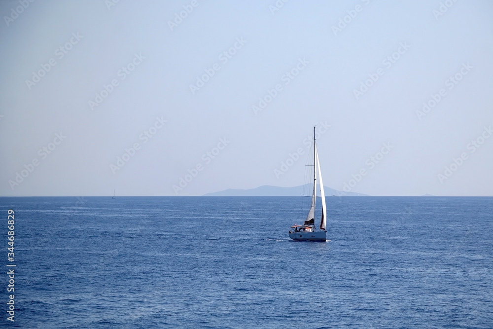 Sailing boat on the sea in southern Dalmatia region in Croatia. Beautiful landscape and bright summer day. 